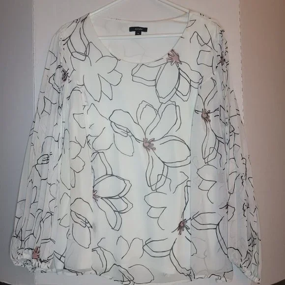 Alfani Women's  Floral-Print Pleat-Sleeve Top - Picture 2 of 2